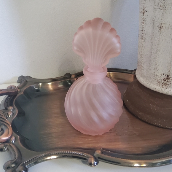 Vintage Pink Frosted Satin Glass Perfume Bottle - Picture 1 of 5